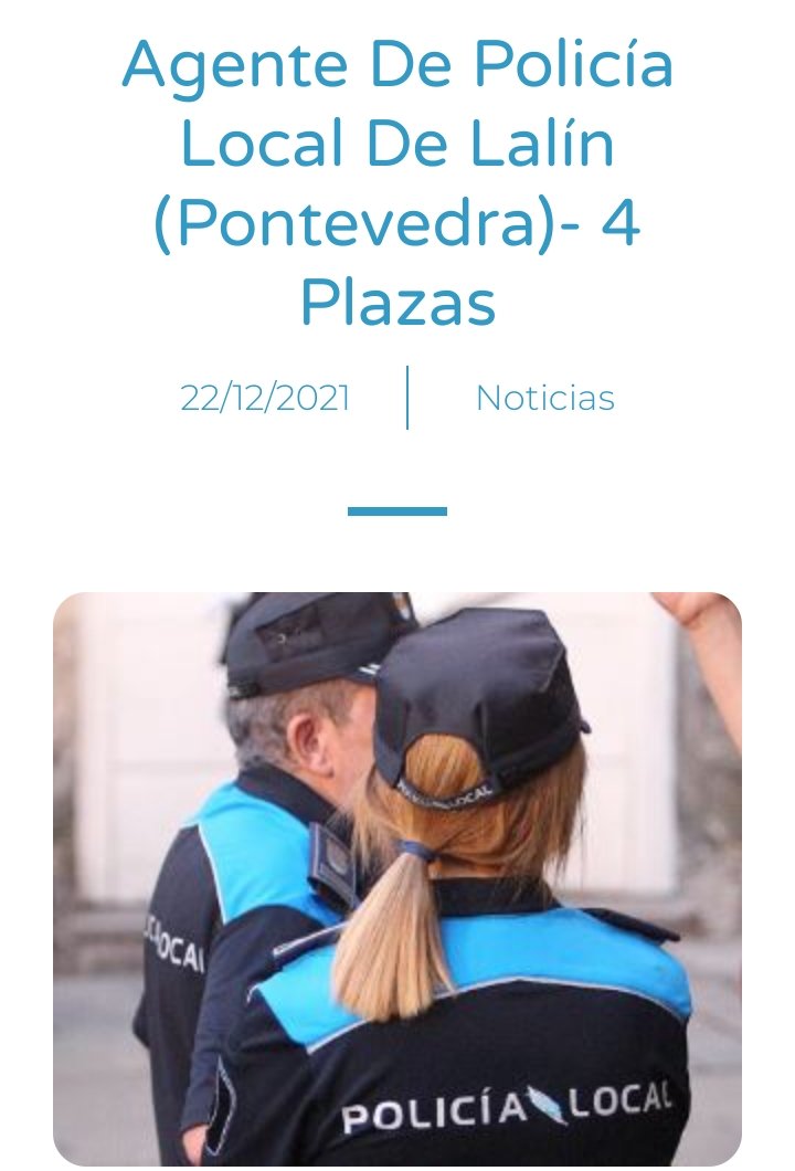 academiaPLocal's tweet photo. PLAZAS DE AGENTE
✅Ayuntamiento: Lalín (Pontevedra)
✅Nº plazas: 4👮🏻‍♀️👮
✅Turno: libre y movilidad
📄 BOE nº 305 del 22/12/21
@academiaPLocal https://t.co/p1CgKLfSGL