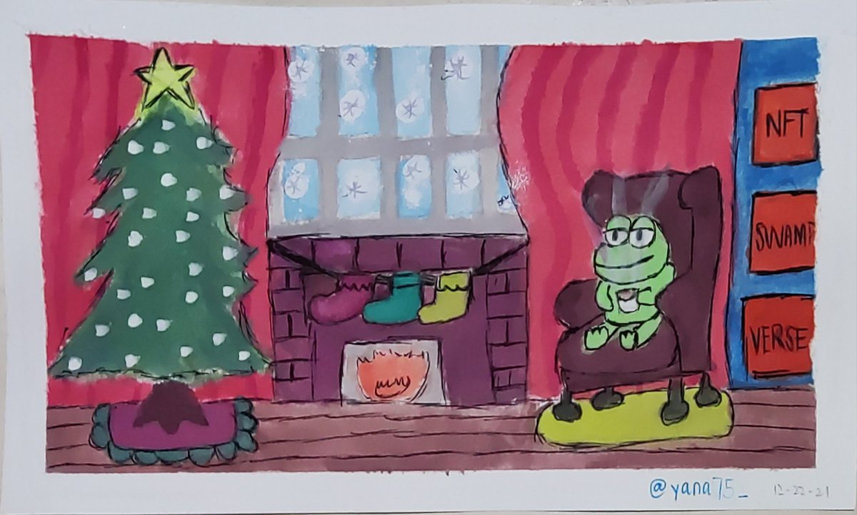alybee75's tweet photo. Made this painting of swamper enjoying a hot cocoa on a cold winter day. Hope u like this work as much as I do! (Also made it my header) :)
@SwampverseNFT  #swampversewinter https://t.co/Z9tlGBxPAF