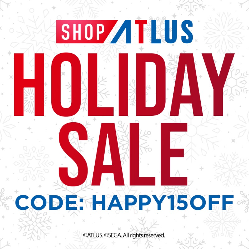 AtlusStyles's tweet photo. The Shop Atlus Holiday Sale is LIVE! Use code HAPPY15OFF at checkout for 15% OFF on select items.

Sale ends 12/31!

#Atlus #HolidaySale