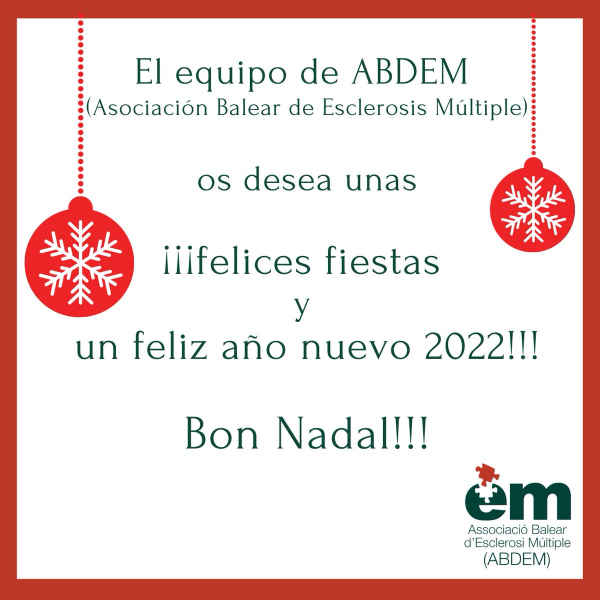 EMdeMallorca's tweet photo. 🥁Redoble de tambores🥁… que llega la 🎁¡¡felicitación Navideña de ABDEM!!🎊
Bon Nadal!!! #esclerosismúltiple
https://t.co/gVAQrrXrIm https://t.co/xKrYvWakP9