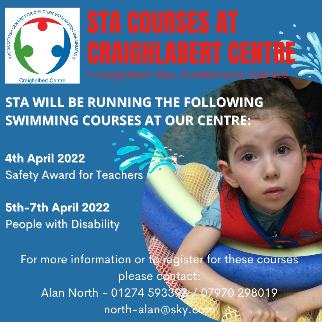 Craighalbert's tweet photo. STA will be running their Safety Awards for Teachers and People with Disability swimming courses at our Centre in April. For more information or to register please contact Alan North directly. #STA #swimmingcourse  #training #craighalbertcentre https://t.co/ZJWbHWDonf