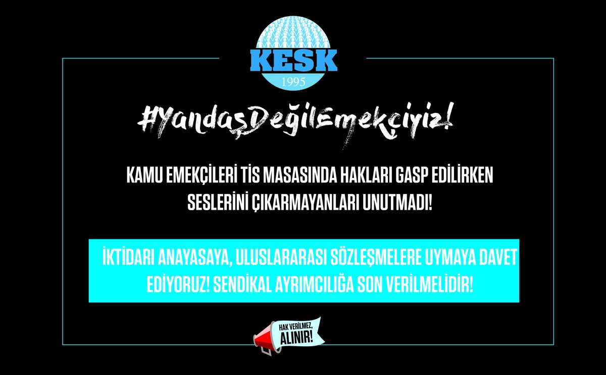 Saray 16.00'da TİS işleyişine aykırı olarak gerçekleşecek görüşmede kendi güdümündeki Memur Sen ve Kamu Sen'i kabul ederek ayrımcılığı derinleştirmektedir.
Kamu emekçileri TİS masasında haklarını gasp edenleri unutmadı. Sendikal ayrımcılığa son verilmelidir!
#YandaşDeğilEmekçiyiz