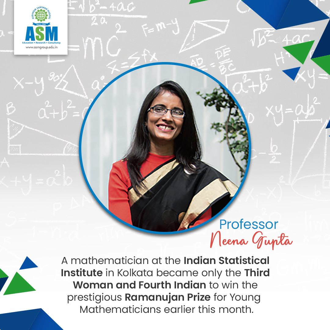 ASM_Group's tweet photo. Neena Gupta, a faculty member at the Indian Statistical Institute and Kolkata's wins the prestigious Ramanujan Prize winner 2021
.
.
#neenagupta #nationalmathematicsday #mathematics #mathematician #mathematicsday #srinivasaramanujan #ramanujan #ASMGroup #ASMInstitutes https://t.co/dha3POYEW4