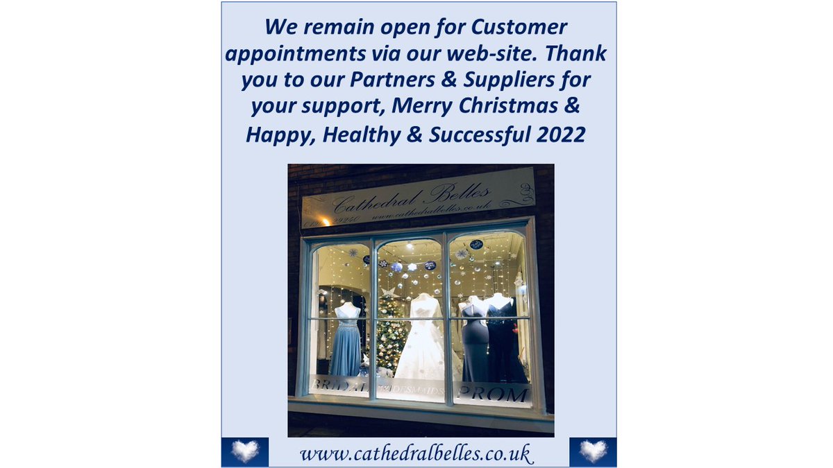 #bride #bridetobe #bridesmaids #prom #princess Wishing our lovely customers &amp; business partners a Merry Xmas &amp; brilliant 2022. We will be open for appointments via our link here cathedralbelles.co.uk/contact #worcester #worcestershirehour