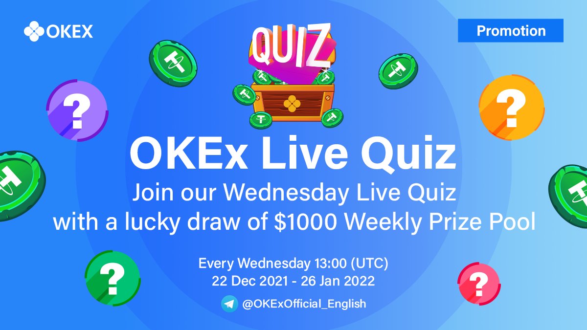 okx's tweet image. 🏆 Wednesday Live Quiz Session 🏆 is going live 🟢 in 15 mins on ▶️ bit.ly/OKEx-TG

💰 Answer 5️⃣ #crypto questions to enter our $1000 Lucky Draw!