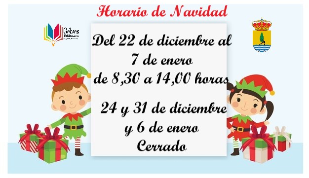 HORARIO DE NAVIDAD
Biblioteca Publica Municipal de Gelves "Antonio Álvarez López"
#bibliogelves #bibliotecagelves #ayuntamientodegelves #horariodenavidad #horariobiblioteca