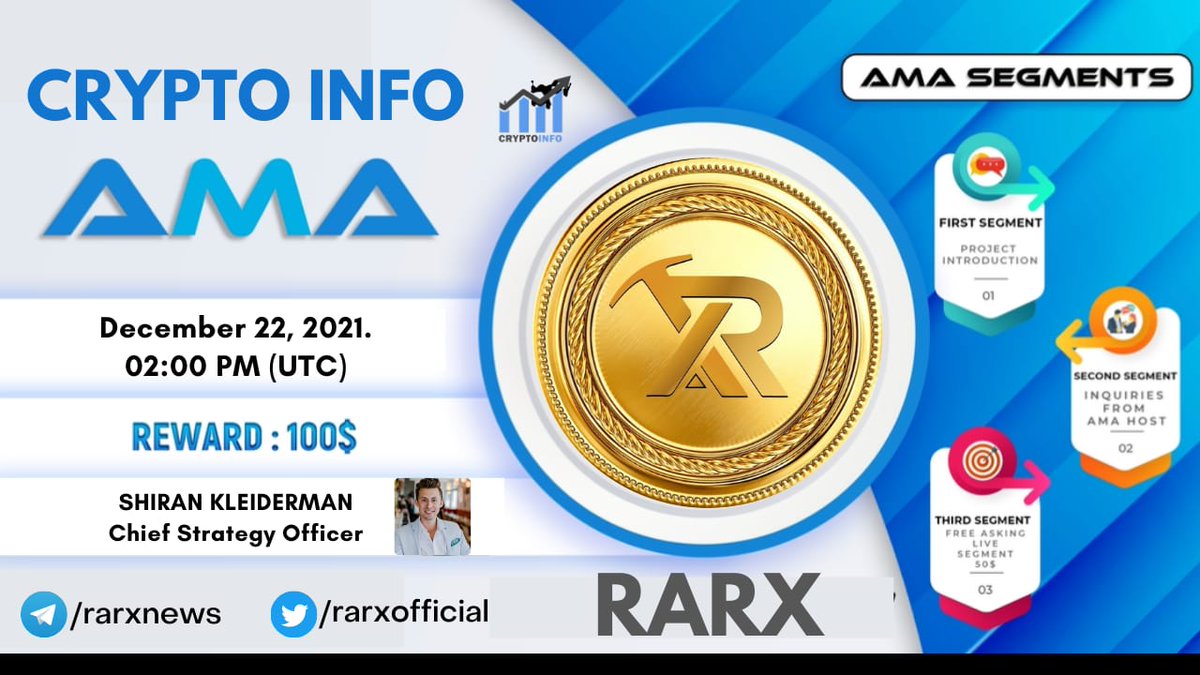 Dr_Abilanoor's tweet photo. 📢 We're thrilled to announce our next #AMA with @Rarxofficial
on 22 December, 02:00 PM UTC

💰 Reward Pool: 100$
📍 Venue: https://t.co/AY8eJLhZLM

〽️ Rules:
✅ Follow @InfoCrypto44 &amp; 
@Rarxofficial
✅Like Retweet &amp; Comment Your Questions (3 Questions Max) Tag 3 friends https://t.co/r3yhDTNsOC