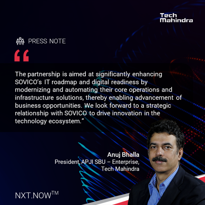 tech_mahindra's tweet photo. “We look forward to a strategic relationship with SOVICO to drive innovation in the technology ecosystem” Anuj Bhalla, President– APJI (Enterprise), at the announcement of strategic collaboration with Sovico Group, Vietnam
Know more: https://t.co/miA8gvrt7C
#NxtNow #TechMInAPAC