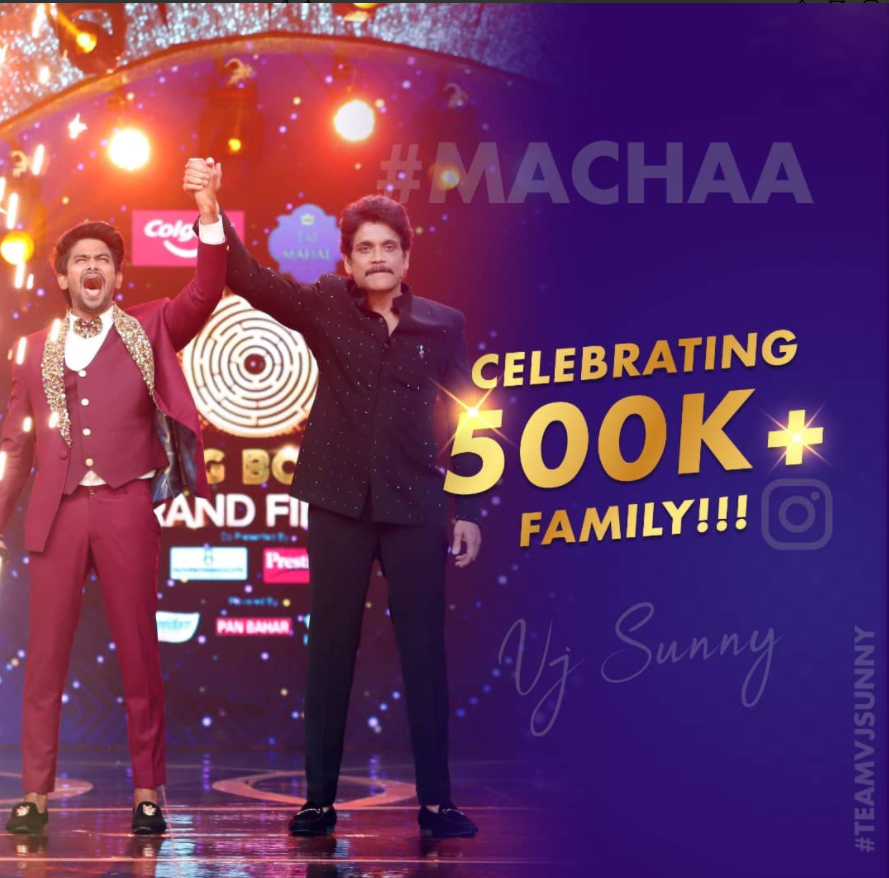 phoolkumaripink's tweet photo. Congratulations #VJSunny macha 🥳🎉 on 500K followers on Instagram! 

Before you came to #BiggBossTelugu5, you had about 116K followers, and now you've grown to a family that is 500K strong ❤

Wishing for you to reach the 1M golden mark soon 🔥 https://t.co/smN1UlmuLs