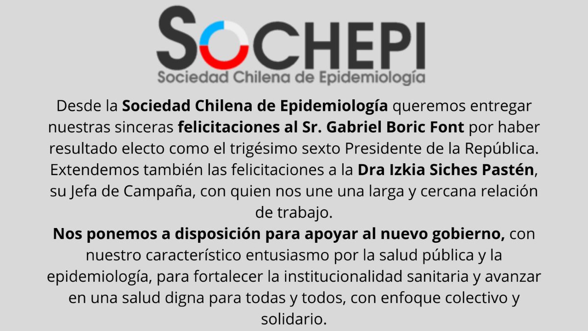 Desde @sochepi compartimos un afectuoso mensaje al Presidente electo @gabrielboric