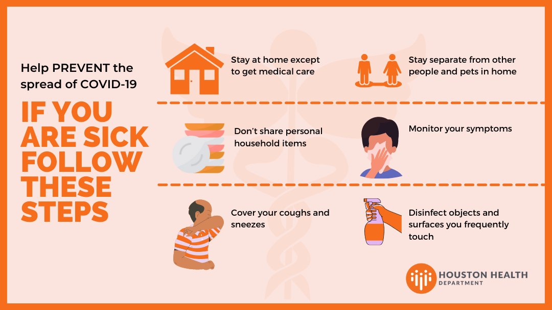 HoustonHealth's tweet photo. If you are sick with COVID-19 or think you might have COVID-19, follow the steps below to care for yourself and to help protect other people in your home and community. Isolate if you test positive: https://t.co/46TfWWrZqb
And get tested: https://t.co/KXx3A3uUvZ https://t.co/lGSQcOzWFm