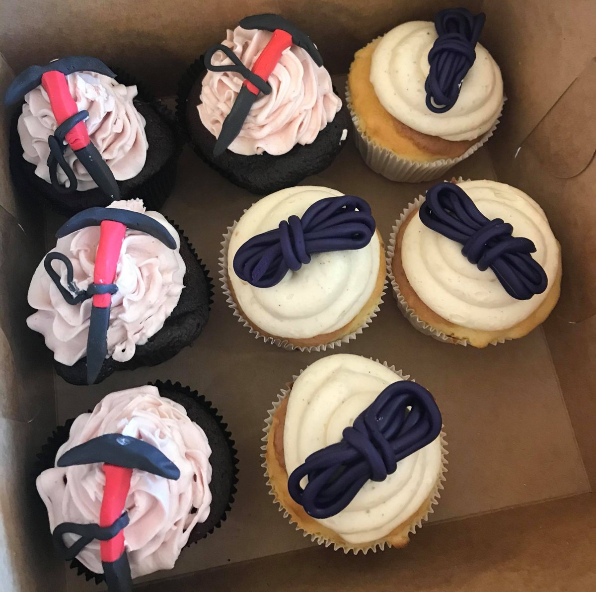 What do you get a climber for a birthday -- Cupcakes and the right gear of course.  #cupcakes #barre #climbers #climbinggear #barre #centralvermont
