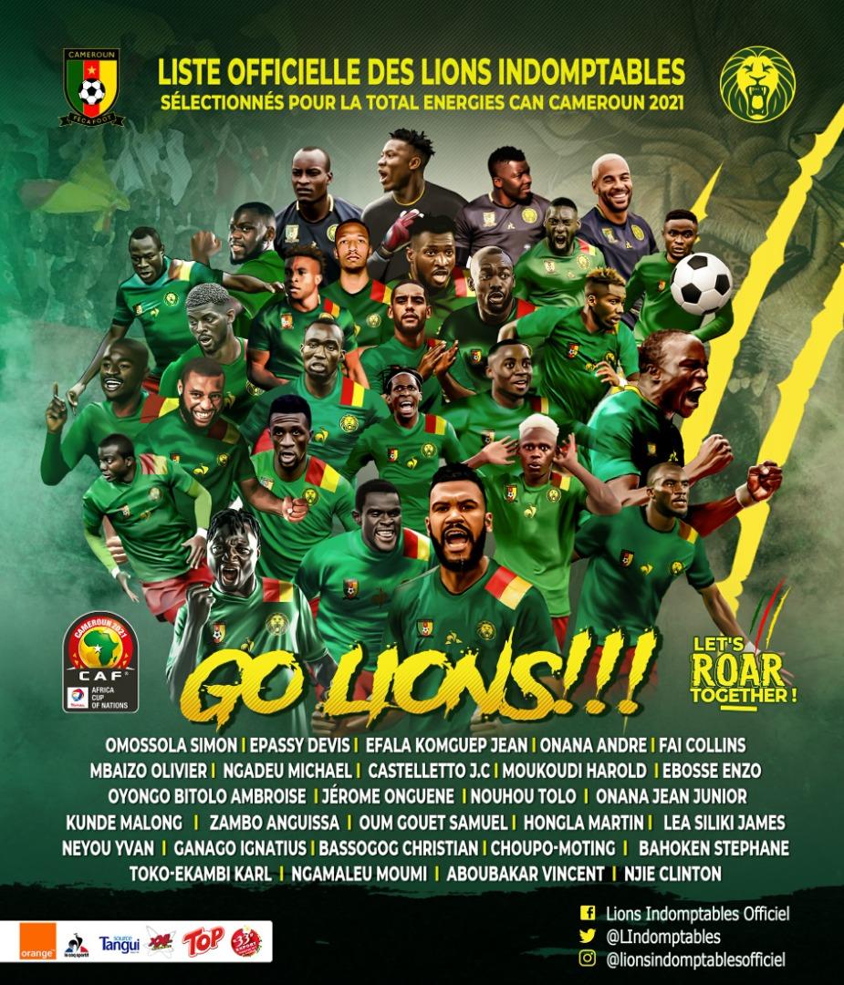 CRTV_web's tweet photo. #CanTotalEnergies2021 ⚽⚽⚽ 

Liste officielle des 28 Lions Indomptables du Cameroun 🇨🇲

#AllezLesLions https://t.co/3WMeLvKt8c