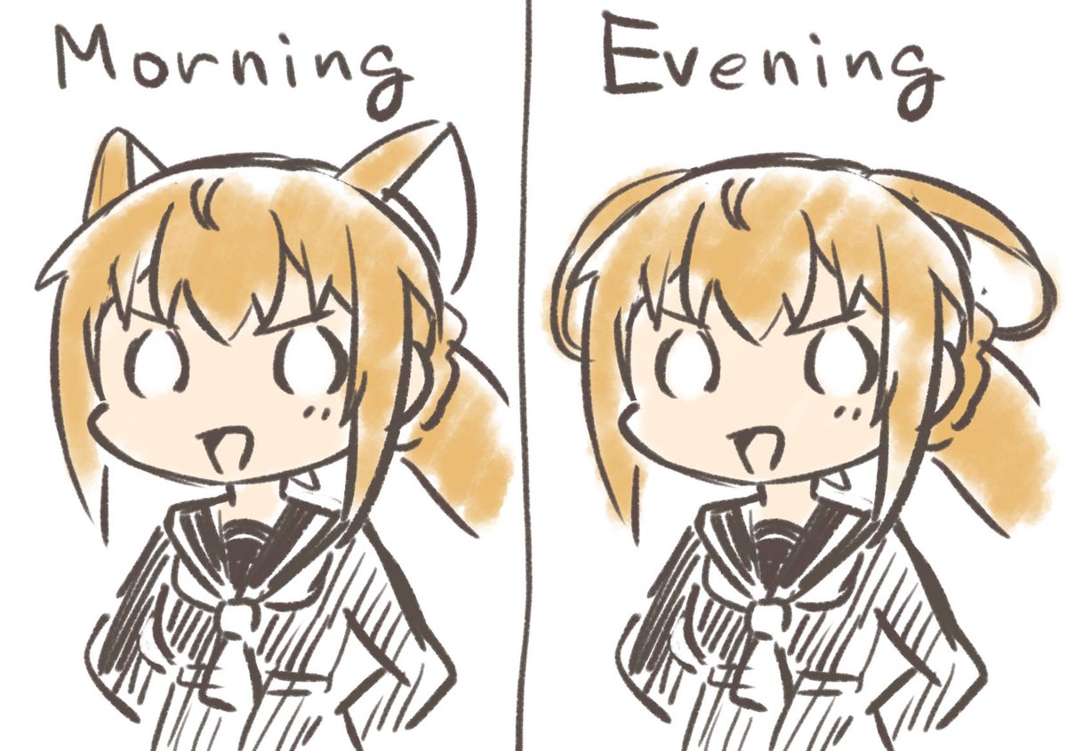 朝セットした髪が夕方にはへにょってなる水羽 #朧月のレゴリス 
