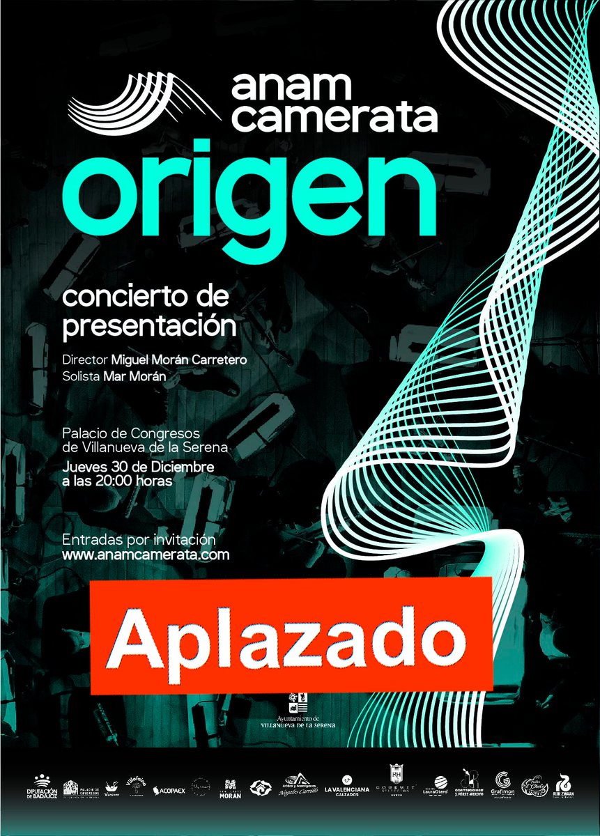 Queridas amigas, queridos amigos:

Lamentamos comunicar el aplazamiento de nuestros conciertos de presentación, previstos para el 29 y 30 de diciembre.

Desde Anam Camerata estamos trabajando en las nuevas fechas para la realización de los conciertos de presentación.