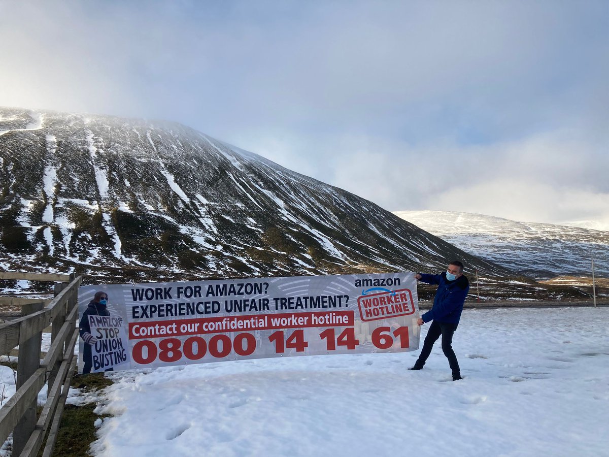 ActionOnAmScot's tweet image. A cold one for Action on Amazon recently as we continue to take our message around Scotland! @Amazon, it's time to sop being a giant scrooge and sign the neutrality declaration, allow workers to form and talk to trade unions without fear of reprisal. #AmazonUnion #MakeAmazonPay