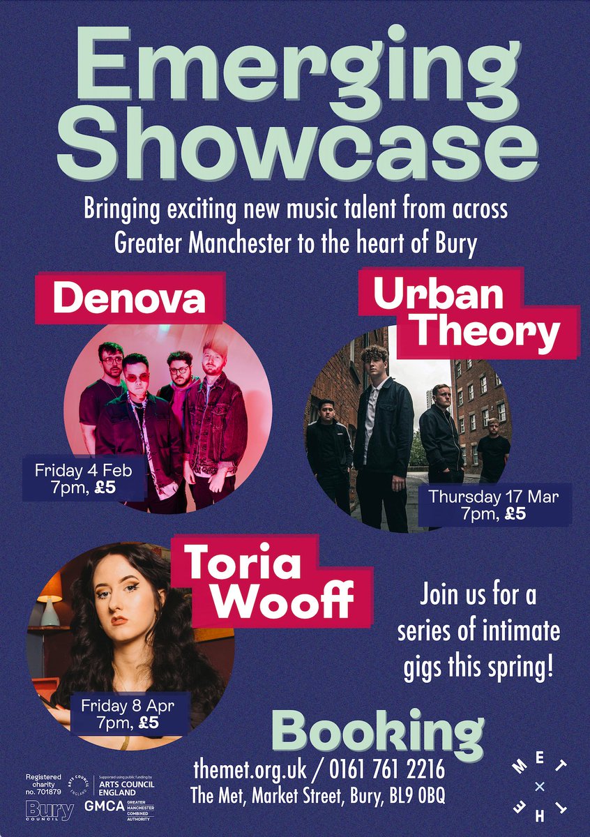 themet's tweet photo. Exciting #EmergingShowcase announcement! We're thrilled to be bringing exciting new music talent from across Greater Manchester to Bury; @DENOVABAND, @urbantheoryband & @toriawooff πΆ
We can't wait for you to join us for these intimate gigs!
Tickets π https://t.co/8lLHTBqBiV https://t.co/NTIcLeDw6p