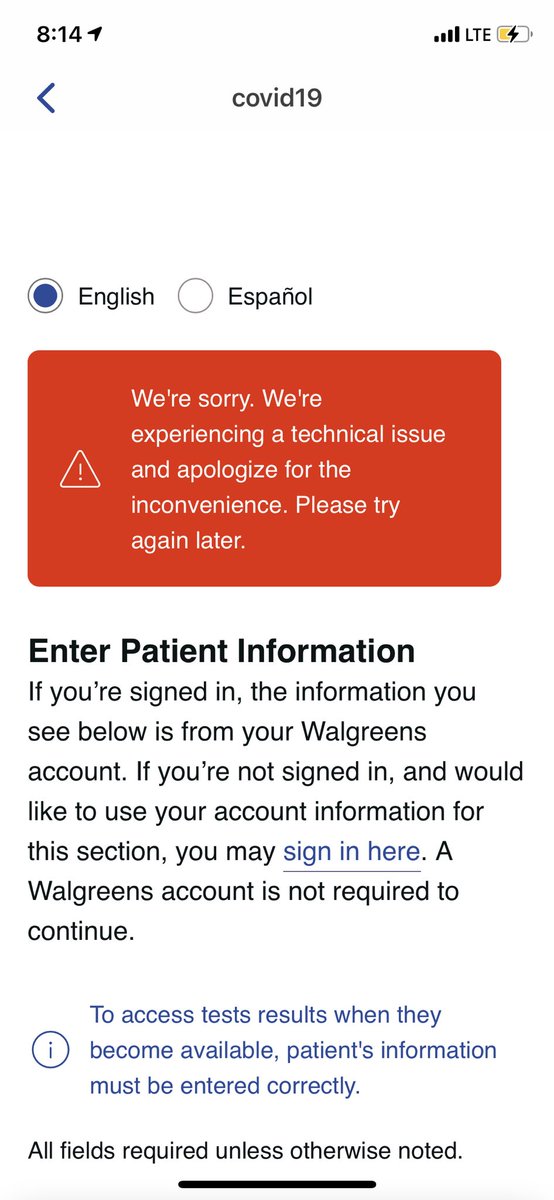 EthuriSai's tweet photo. @Walgreens Trying to schedule covid test since last evening and your app and website is down!! 
#walgreensdown #covidtest https://t.co/jnN4TIo9kW