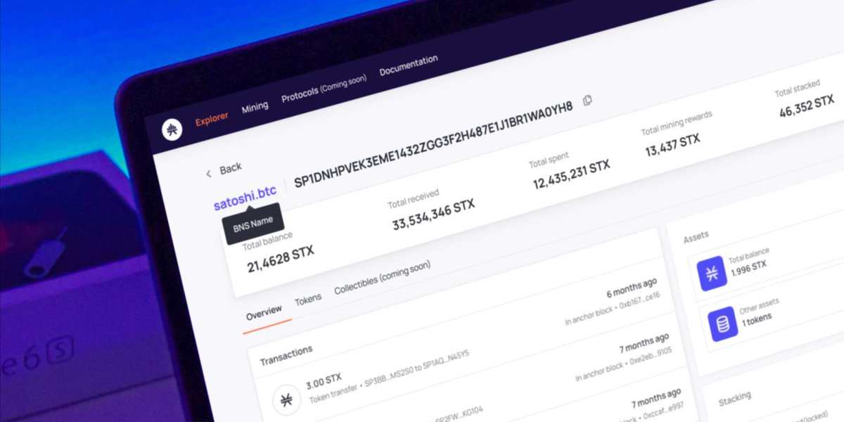 BeOnStacks's tweet image. Today we release BNS support that allows users to search using a BNS address. So if you have a .btc or .id address, give it a try on onstacks.com