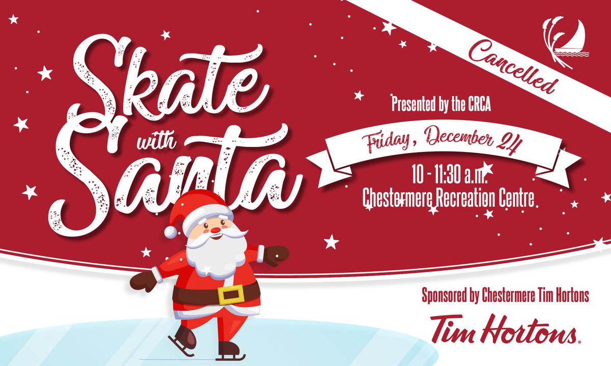 ChestermereRec's tweet photo. During the pandemic, we've had to make many unforeseen shifts in our operations. Unfortunately, we’ve had to make another difficult one. Given the current COVID-19 situation, we've decided to cancel Skate with Santa set for Friday, December 24. More info - https://t.co/iKYL6E8m8q https://t.co/h0bsUqvjaX