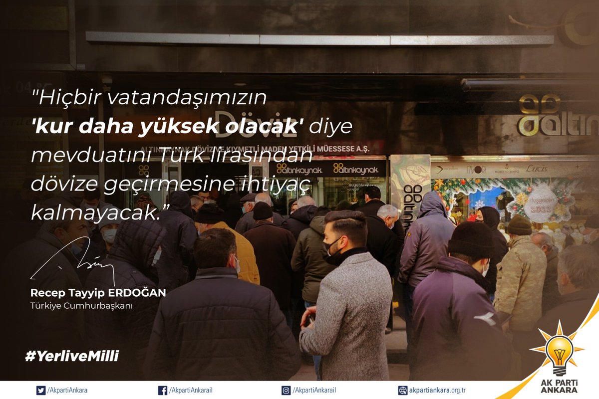 "Hiçbir vatandaşımızın 'kur daha yüksek olacak' diye mevduatlarını Türk Lirasından dövize geçirmesine ihtiyaç kalmayacak!"
<a href="/RTErdogan/">Recep Tayyip Erdoğan</a>

#YerliveMilli
