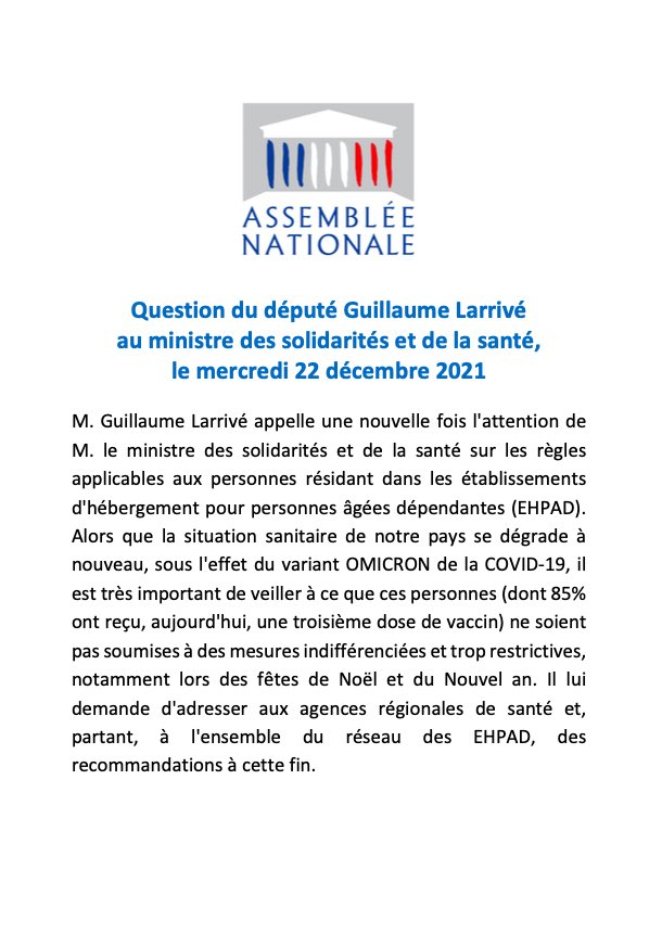 GLarrive's tweet photo. Prenons garde à ne pas imposer à nos Anciens des mesures indifférenciées et trop restrictives dans les EHPAD. N’ajoutons pas de la tristesse à l’hiver de la vie. https://t.co/PmrumfhIVr