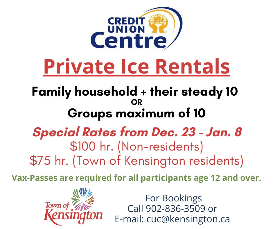 Exciting news!
We are now permitted Private Ice Rentals, and we're offering them at an extra special rate!
The canteen will be open for drinks and snacks, but the fryers will not be on.  🥤🍫