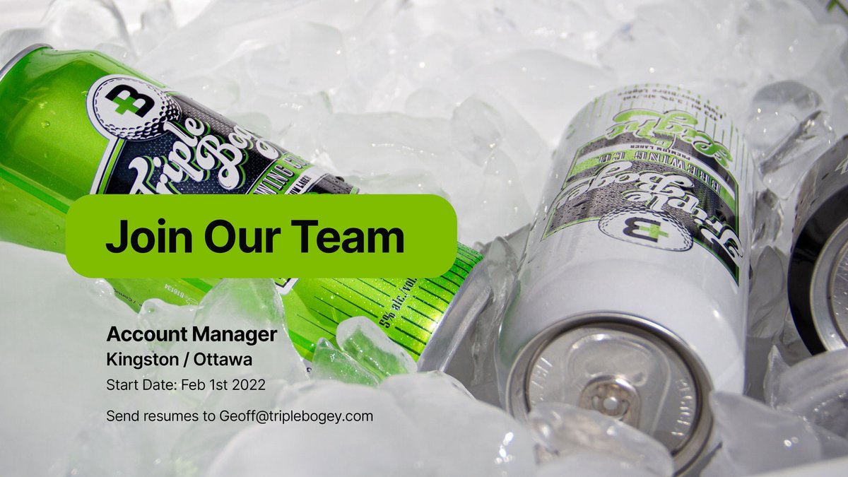JOIN OUR TEAM

Account Manager
Kingston / Ottawa
Start Date: Feb 1st 2022

Please send resumes to Geoff@triplebogey.com

Check our website for open positions.
triplebogey.com/work-with-us/

Thanks in advance to all who apply.

#beer #beerindustry #golf #golfindustry #jobs #ontario