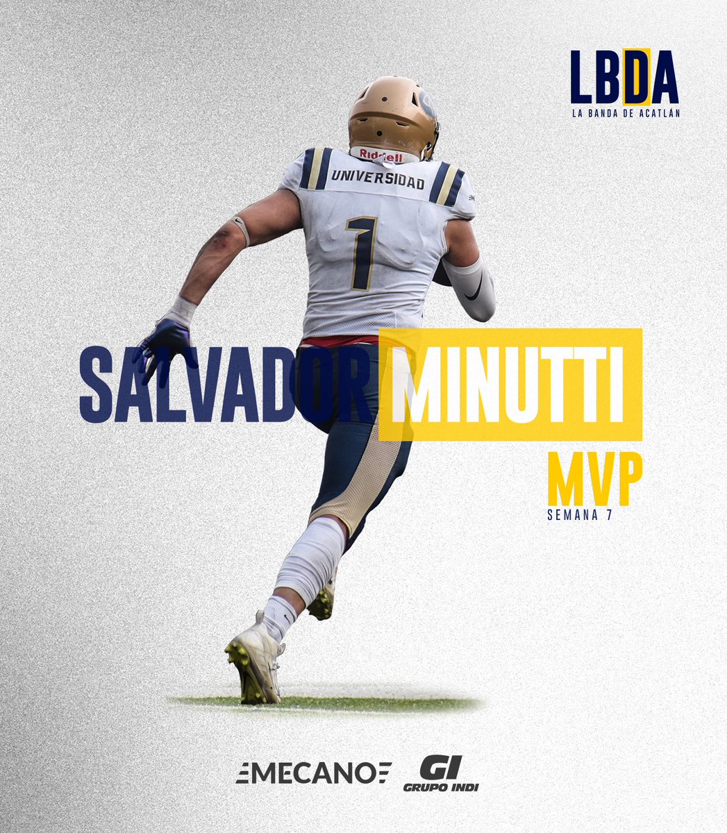 AcatlanPumas's tweet photo. MVP de la semana 7!!!
🎖 MVP Defensivo
🙍♂️ Salvador Cabrera Minutti
En el momento que el equipo más lo necesitaba, apareció con su pick six y nos aseguró la victoria! Último juego en su carrera, en la que fue su casa por muchos años, mejor final imposible!
#DeAcáSomos 🐾🏈 https://t.co/ZWXkXddtyc