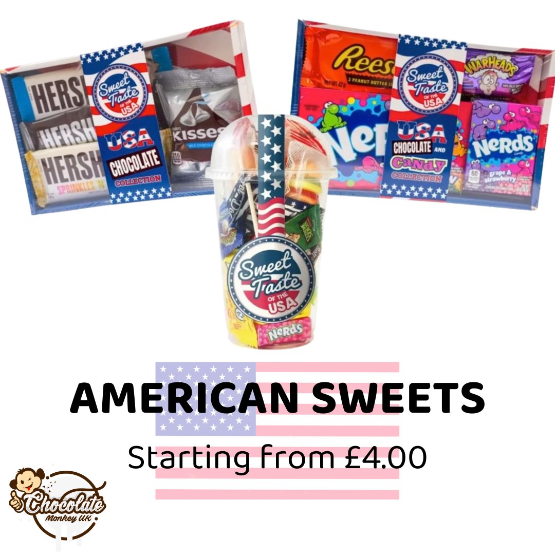 chocomonkeyuk's tweet photo. Have you seen our American sweets range?! 🇺🇸🗽

It starts at just £4 and is perfect for those who love a USA treat...

#chocomonkeyuk #americansweets #USA #america https://t.co/WHswIO7bfV