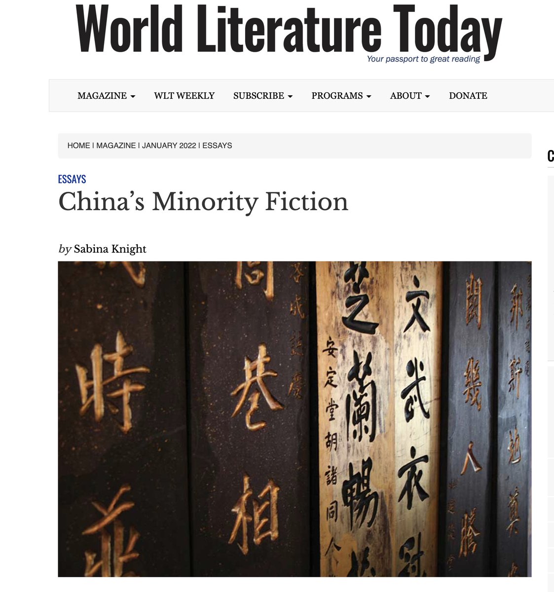 @SabinaKnight1 @jayjamescarter @TNInstitute @yangyang_cheng @dtbyler @nyuniversity @SFU @YaleLawSch @supchinanews @nytimes @VICE @jwassers @PlutoPress 'Dynamic and defiant, #fiction by China’s ethnic #minorities offers clarion voices amid the din of Chinese nationalism . . .' 

'Often lyrical and nostalgic, this fiction documents the pluralism of cultures within #China’s historically shifting borders.' 
worldliteraturetoday.org/2022/january/c…