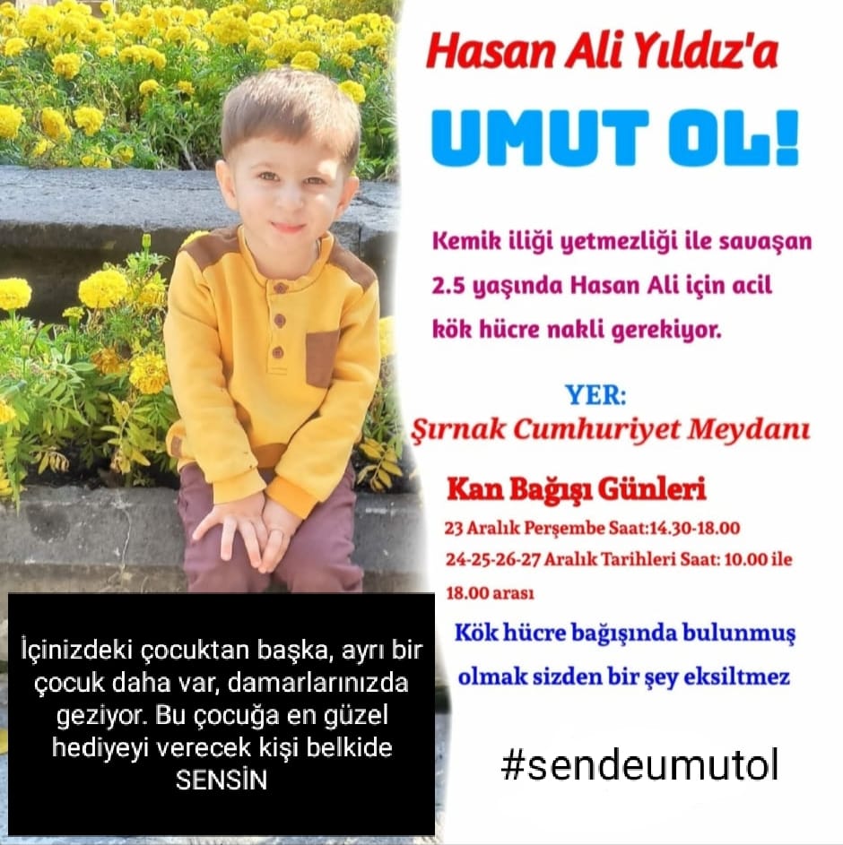 MustafaFerat's tweet photo. Şırnaklı küçük kardeşimiz hasan Ali'nin iyileşmesi için kök hücre nakli gerekiyor.  🙏 #hasanaliyeumutol https://t.co/pKZxekIc8A