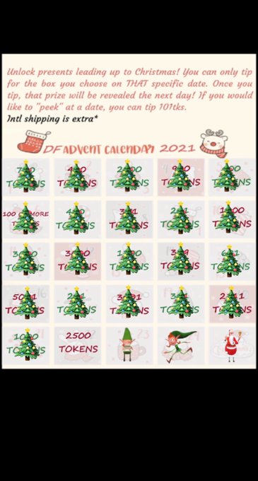 Good morning guys! Today is the last day of the advent calendar. It is 2500tks! You can tip for it on