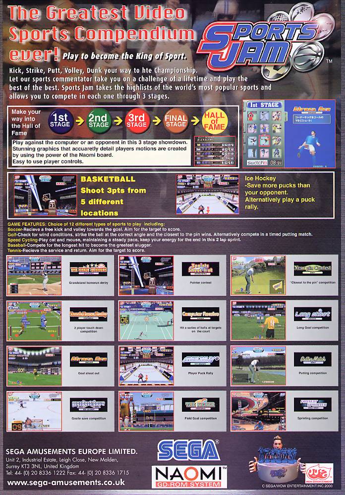 FreeplayC's tweet image. 1/3. Sports Jam was developed by WOW Entertainment for the Sega NAOMI arcade system. The cabinet is to the right of Elevator Action when you come into Freeplay City. Sports Jam takes a different approach to all the stat-obsessed sports games you have played in the past. &amp;gt;