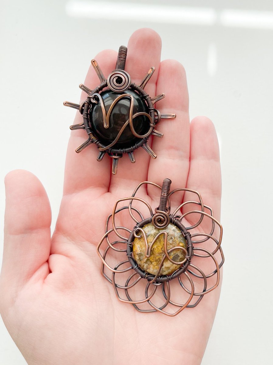 Gold sheen obsidian &amp; plume agate Capricorn pendants, made by me ♑️🌞🌻

available on my shop 12/24 at 4pm est