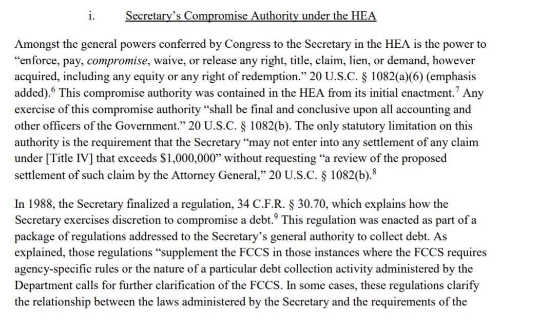 AntiNateSilver's tweet image. i've posted this a billion times but here goes again. the Higher Education Act of 1965 gives Biden full authority to cancel student loan debt through "compromise" powers, the exact same ones he used to extend a pause. the best legal experts agree assets.ctfassets.net/4ubxbgy9463z/2…