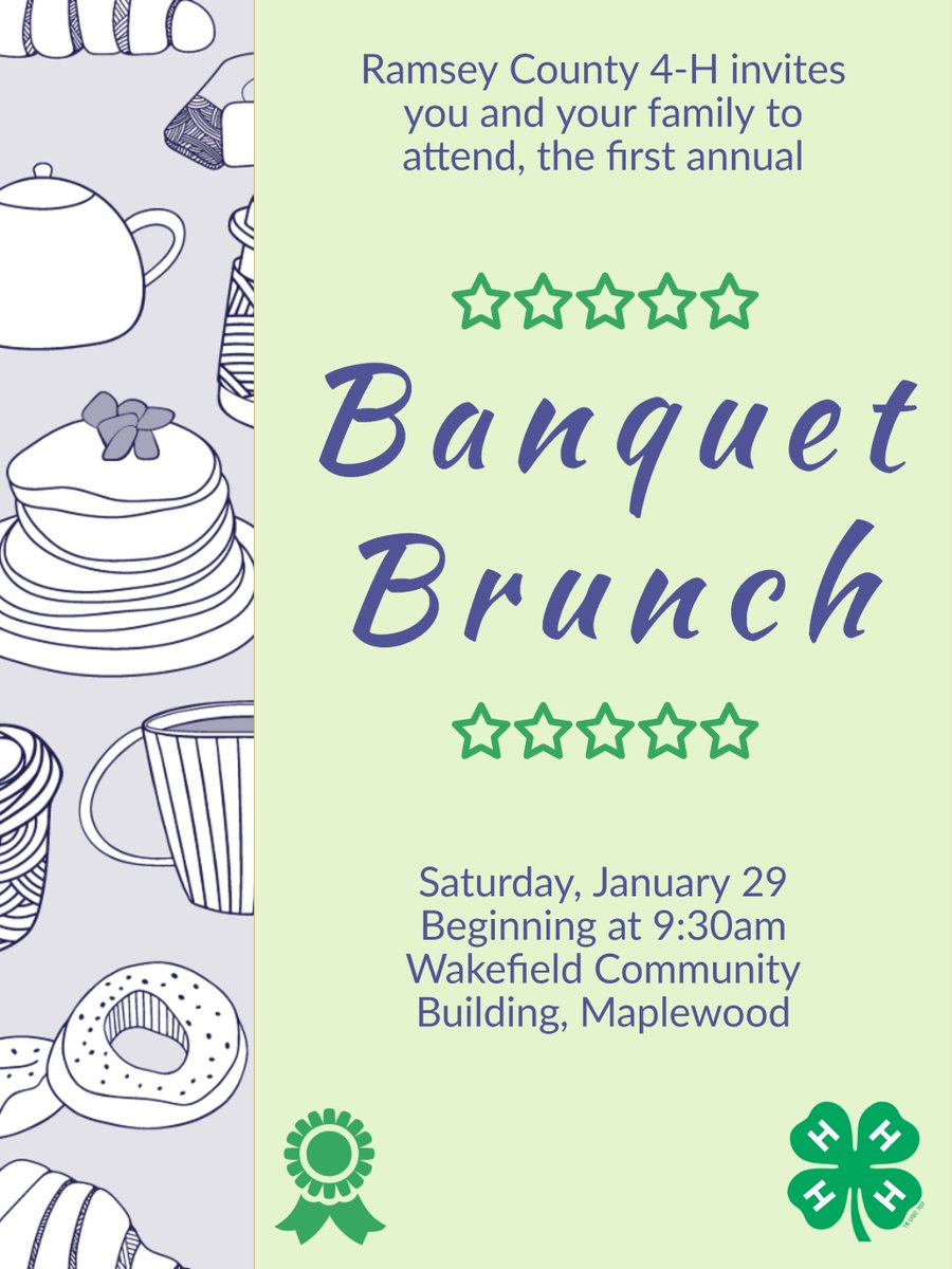 RamseyCounty4H's tweet photo. 🏆 Sign up today to attend the 1st annual Ramsey County 4-H Banquet Brunch! All families are welcome to celebrate with us!
https://t.co/rIwe1uDnzH https://t.co/WGUKm6uiMa