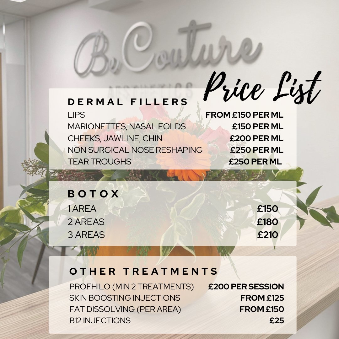 BeCoutureTrain's tweet photo. Our new price list for 2022 🤩

Have any questions? Give us a call and we’d love to book you in and welcome you back to the clinic in January ❤️

.
.

.⠀⠀⠀⠀⠀⠀⠀⠀⠀
⠀⠀⠀⠀⠀⠀⠀⠀⠀
#eyes #teartroughtransformation #derbyaesthetics⠀⠀⠀⠀⠀� https://t.co/jxb2ZHMmvh