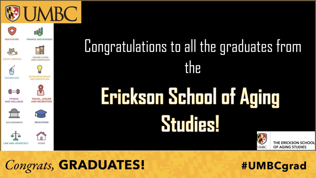 The entire staff and faculty at the Erickson School of Aging Studies would like to congratulate all of our graduates! We wish you all the best in your endeavors and encourage you to stay connected as our honorable alumni! 🖤💛 #UMBCgrad #umbctogether #umbcaging