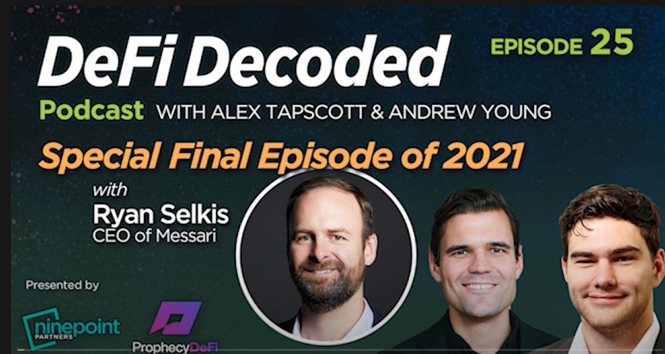 alextapscott's tweet photo. HO HO HODL! On this festive season finale of #DeFiDecoded, Ryan Selkis (@twobitidiot) breaks down some big ideas from his epic #CryptoTheses, shares some crypto and web3 predictions for 2022 and hints at what’s next for @messari.
https://t.co/66htp3x3VJ https://t.co/Z40S0HqHIy