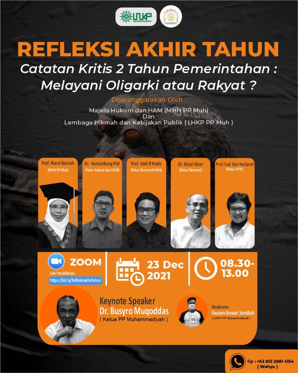 humasmuh1912's tweet photo. Halo warga Muhammadiyah, Mari ikuti Refleksi Akhir Tahun bersama Bapak Busyro Muqoddas

Kamis, 23 Des 2021
Pkl: 08.30—13.00 WIB

Tema: Catatan Kritis 2 Tahun Pemerintahan: Melayani Oligarki Atau Rakyat?

Meeting ID: 859 3435 8280
Passcode: refleksi

#muktamar48 https://t.co/6q8M3bIeNP