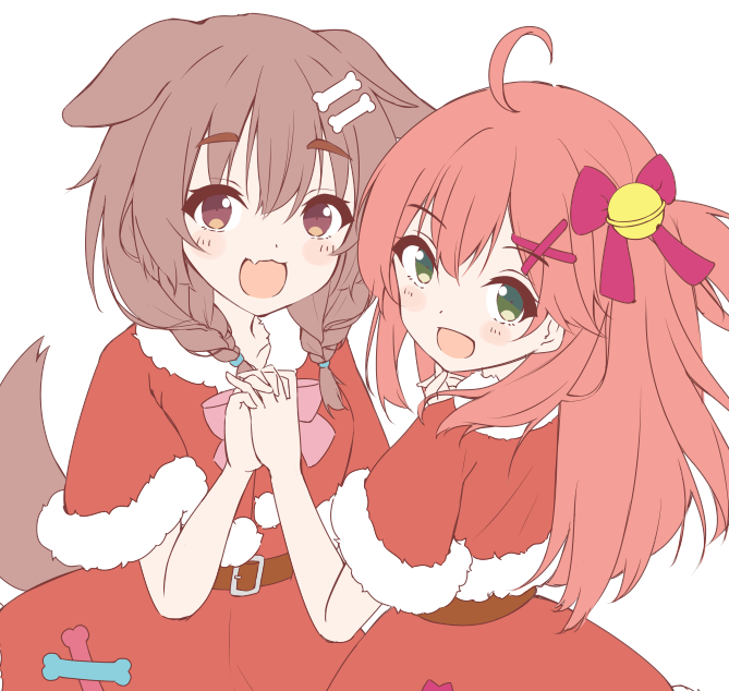 戌神ころね ,さくらみこ 「クリスマスまでに完成させたいみっころねクリスマス 」|水無月みずのイラスト