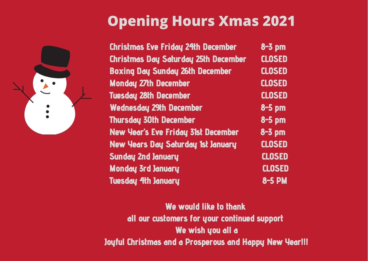Opening hours over the festive period