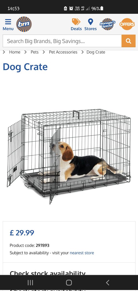 ScottHarding87's tweet photo. @bmstores how can you advertise a dog crate online for £29.99 then charge £40 instore ? Something doesn't add up here 🤔 if you had the option to order online fair enough but you don't so surely online should match instore price? https://t.co/4YuDSnxd1i