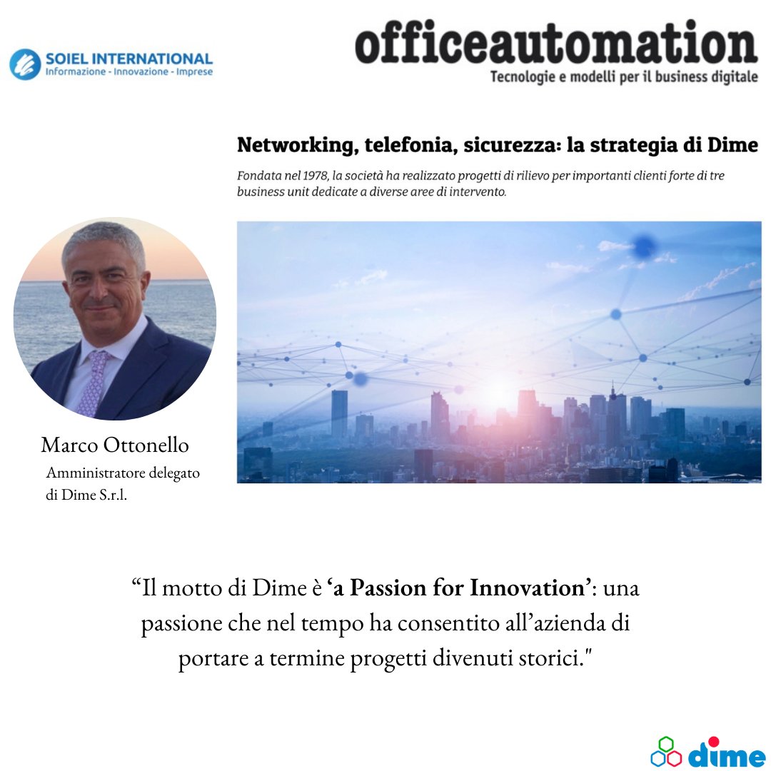Grazie @soielinternational per l’articolo pubblicato in  Office Automation. 
Si parla di innovazione, di crescita, di futuro, di progetti, di sinergie.
officeautomation.soiel.it/networking-tel…

#networking #sicurezza #telefonia #strategy #businessunit