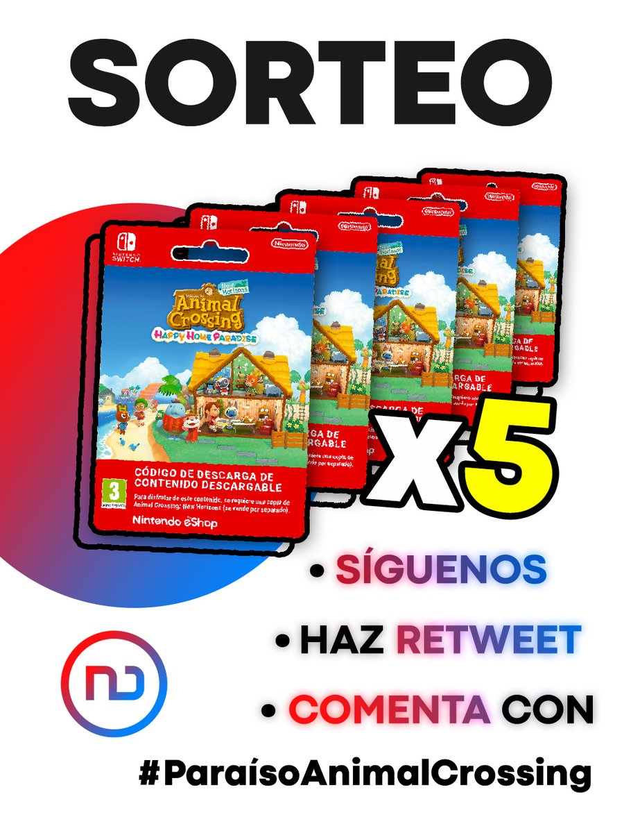 Nintenduo's tweet photo. ❤️ ¡SORTEO de 5 ANIMAL CROSSING: HAPPY HOME PARADISE! 💙

✅ Sigue a @Nintenduo
✅ Haz Retweet a este Tweet
✅ Responde con #ParaísoAnimalCrossing diciendo por qué quieres jugar a este DLC de Animal Crossing.

¡Mucha suerte a todos! https://t.co/HFJfJYq5Ol
