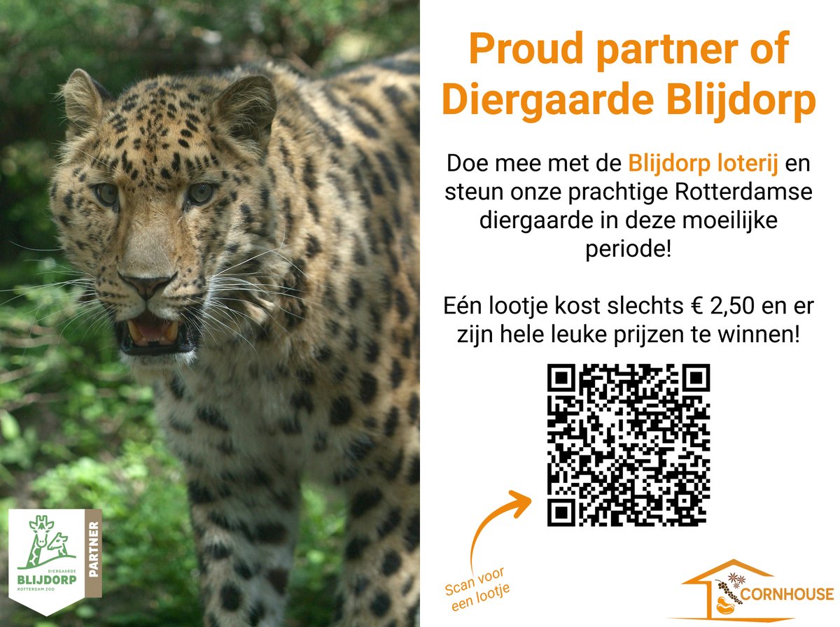 CornhouseBV's tweet photo. Wij zijn trotse partner van de prachtige Rotterdamse dierentuin #Blijdorp!💚 Ook dit jaar hebben we weer loten gekocht voor de @RotterdamZoo loterij😃Doe ook mee vanaf €2,50 &amp; win fantastische prijzen!😍 #blijdorploterij #steunblijdorp Koop hier een lot: https://t.co/3sa7wlZM1u https://t.co/tTReJcRcW5