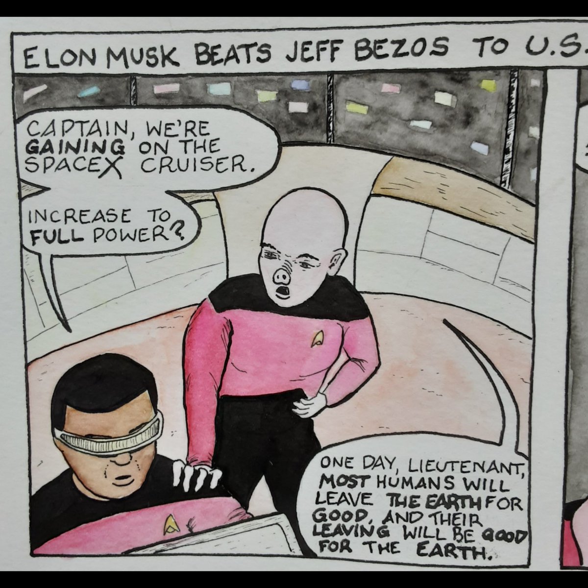 Loose_Apples's tweet photo. The space billionaires issue a lot of high-falutin talk for guys who chase blood money. 

#elonmusk #jeffbezos #spacebillionaires #starwars #startrek #pigsinspace #muppets #military https://t.co/67iQiT7Bem