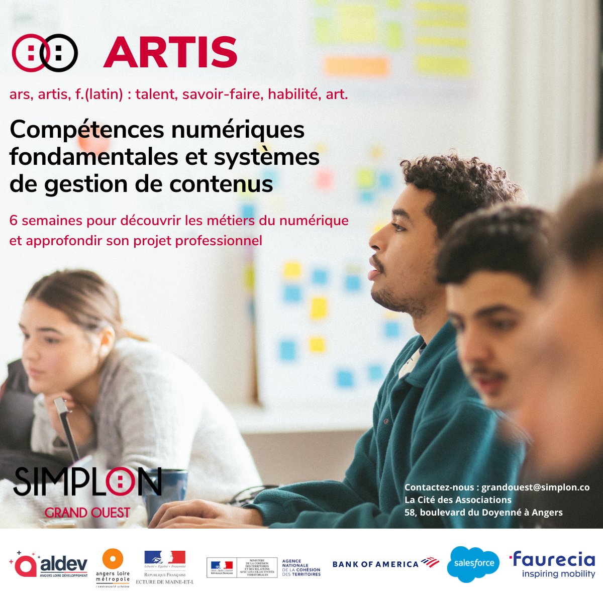 ⚡️ALERTE ÉVÈNEMENT⚡️
🚀 Il reste des places pour participer à la formation SAS ARTIS 

📅 Inscriptions : simplon.co/session/compet…

😳Inscrivez-vous à la prochaine réunion d’information collective :  eventbrite.fr/e/billets-sas-…

#jeunesangers #angersmaville #inclusion #informatique