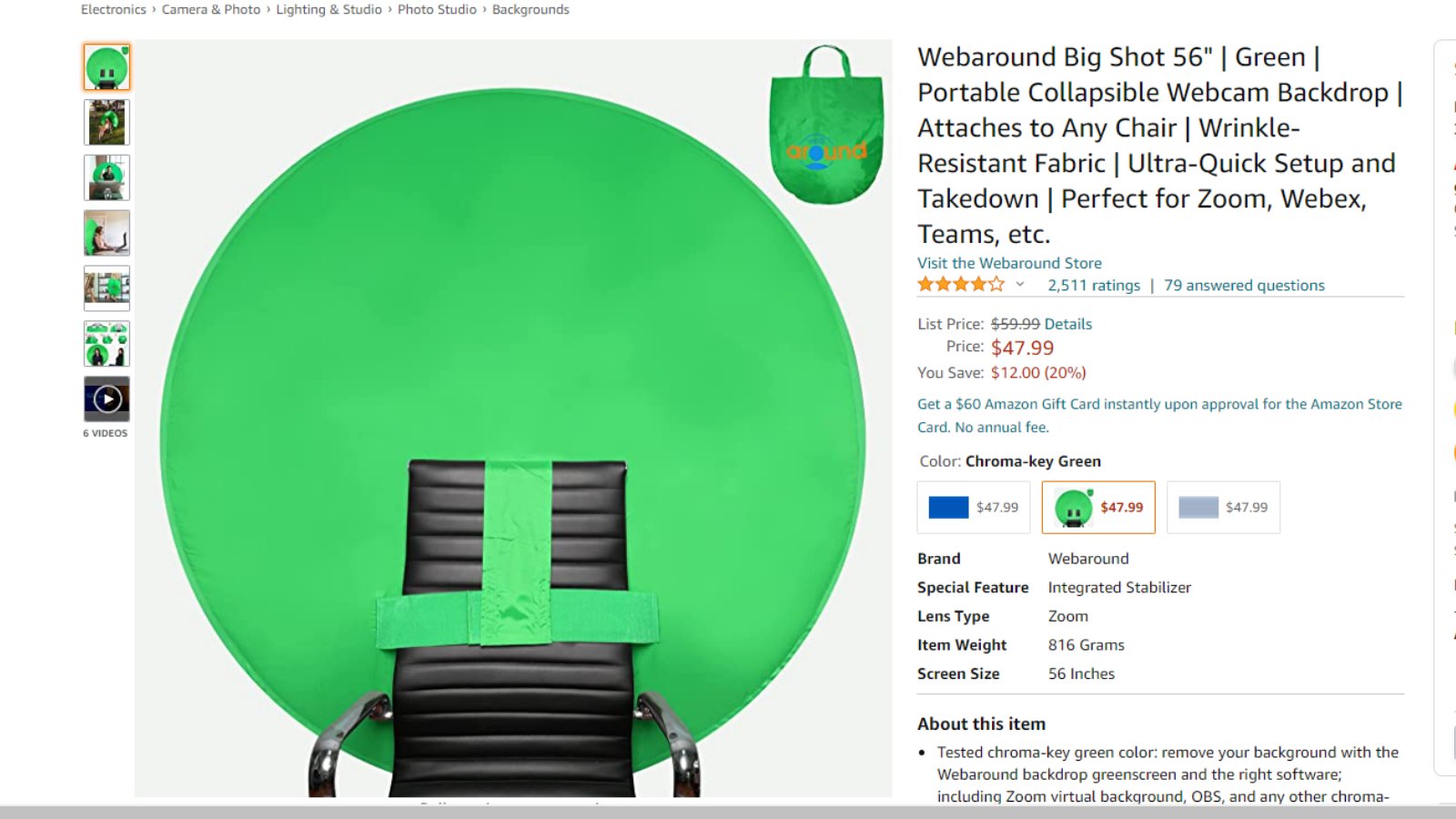 The Big Shot Green Screen Webcam Background for a Chair - The Webaround